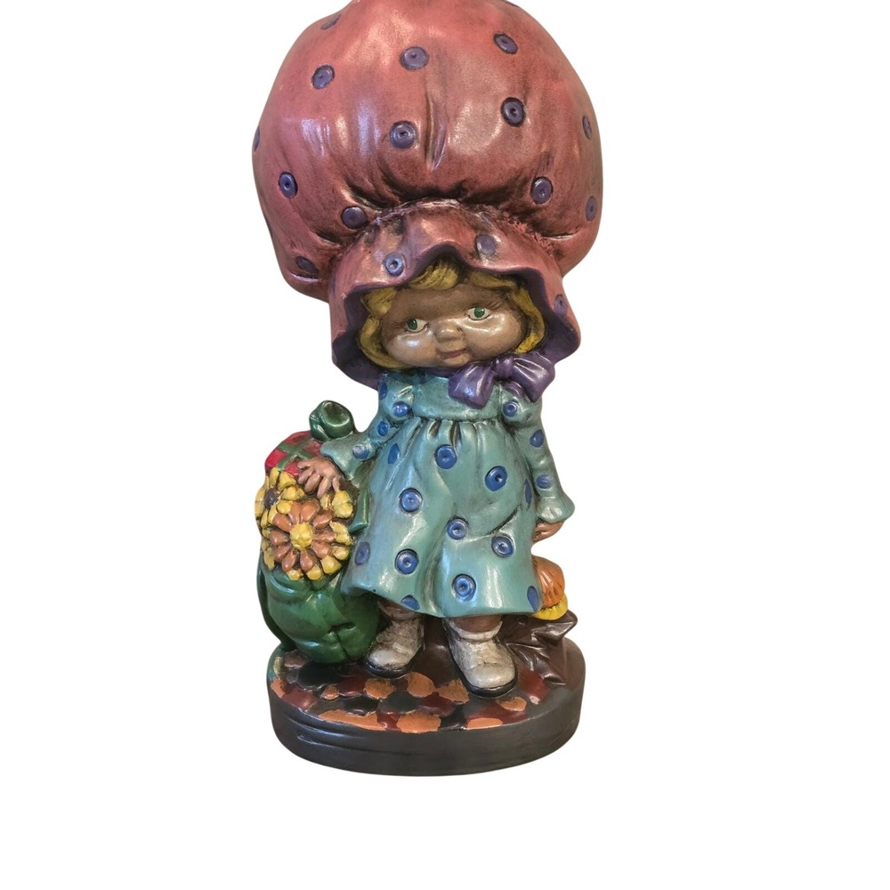 Vintage 1973 Ceramic Holly Hobbie Girl Figurine Hand Painted Signed Jill 73 10in